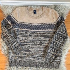 Gap Wool Blend Crewneck Tan and Blue Long Sleeve Sweater